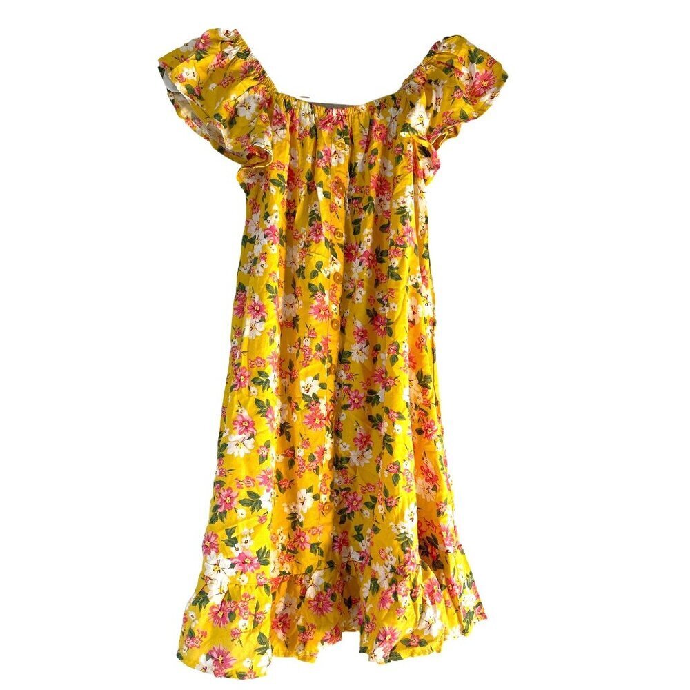 between Girls Sun Dress Off Shoulder Yellow Multicolored Floral Ruffle Size 10